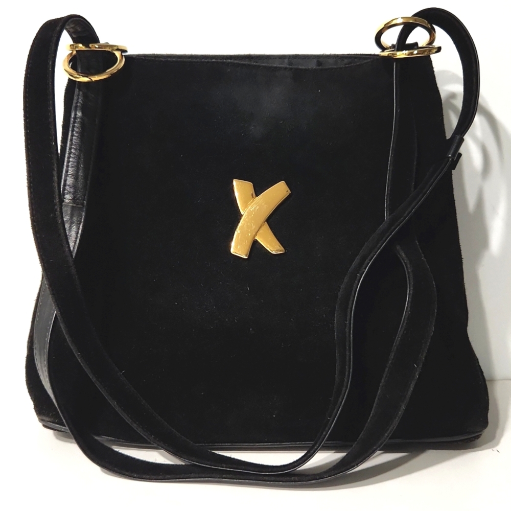 Paloma Picasso Vintage Black Suede Shoulder Bag Crossbody Purse
